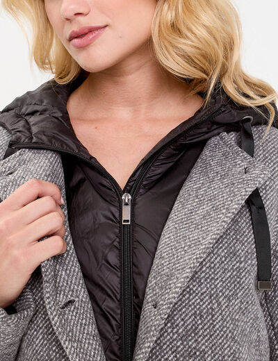 Manteau droit long &agrave; capuche gris clair femme