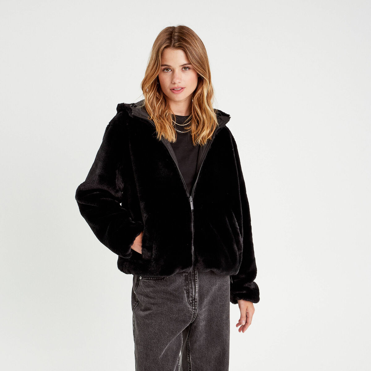 Parka r&eacute;versible &agrave; capuche noir femme