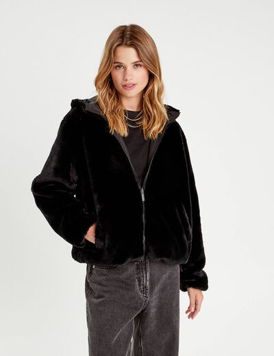 Parka r&eacute;versible &agrave; capuche noir femme