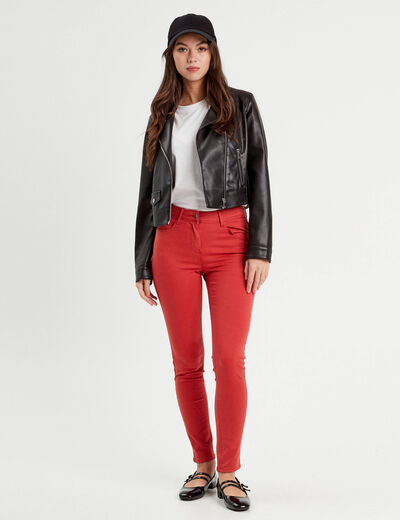 Jeans slim 5 poches rouge femme