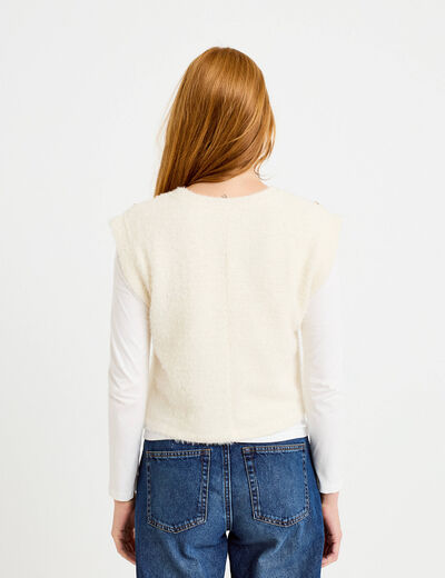 Pull 2-en-1 manches longues col rond ecru femme