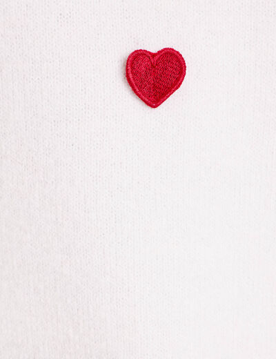 Pull &agrave; motifs coeurs ecru femme