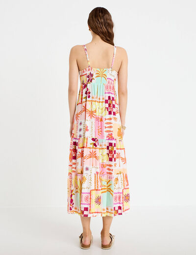 Robe longue &eacute;vas&eacute;e col coeur bretelles blanc femme