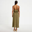 Robe longue &eacute;vas&eacute;e col v bretelles vert kaki femme