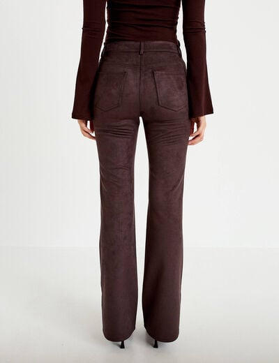 Pantalon bootcut aspect daim marron fonc&eacute; femme