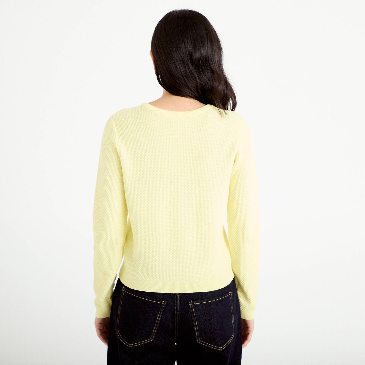 Gilet ajour&eacute; manches longues jaune clair femme