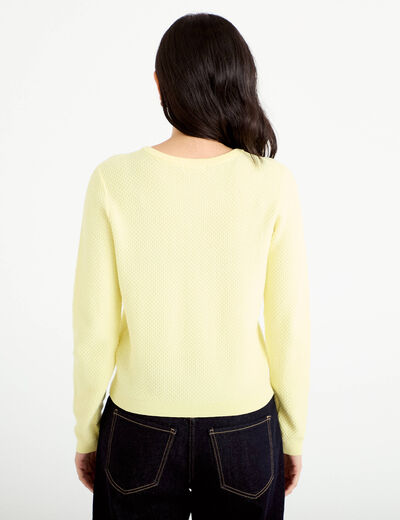 Gilet ajour&eacute; manches longues jaune clair femme