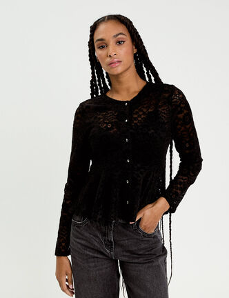 Blouse p&eacute;plum dentelle noir femme