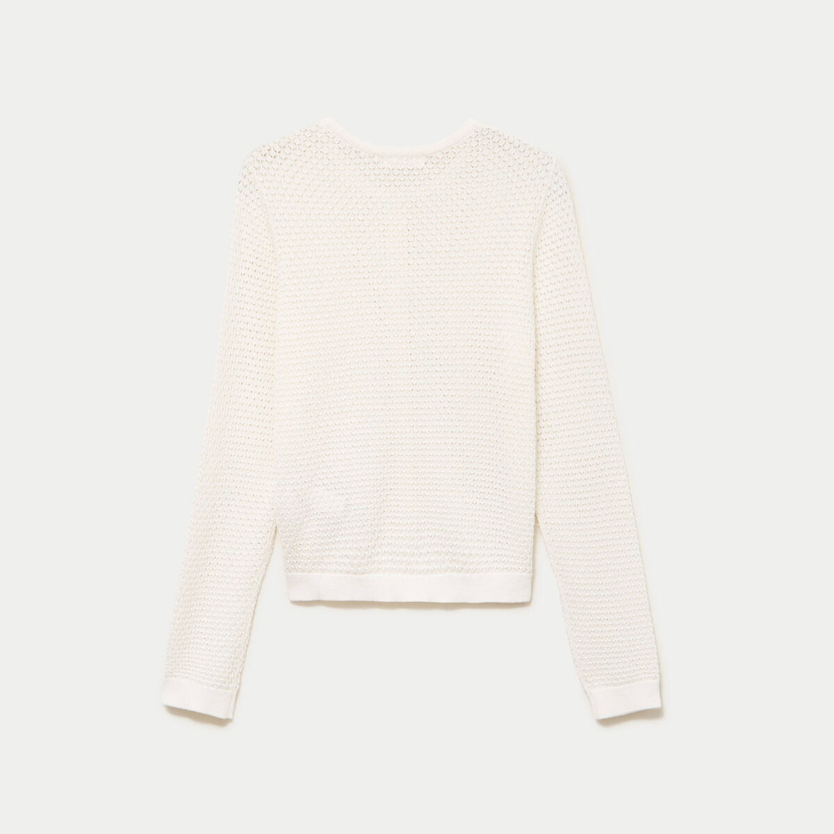 Gilet ajour&eacute; manches longues col rond ecru femme