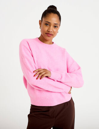 Pull col rond rose femme