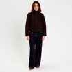 Veste col montant manches longues marron fonc&eacute; femme