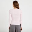 T-shirt cintr&eacute; col rond manches longues rose clair femme