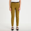 Pantalon cigarette ceintur&eacute; vert kaki femme