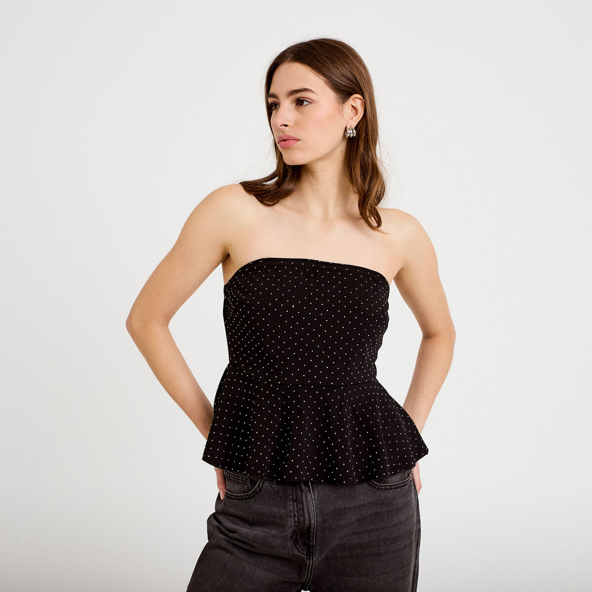 Top studs bretelles amovibles noir femme