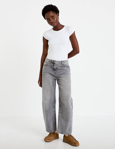 Jean barrel cropped taille standard denim gris femme