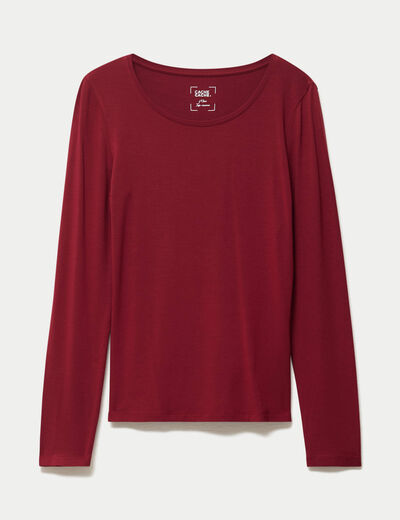 T-shirt uni &agrave; manches longues rouge femme