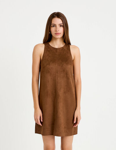 Robe courte &eacute;vas&eacute;e sans manches marron femme