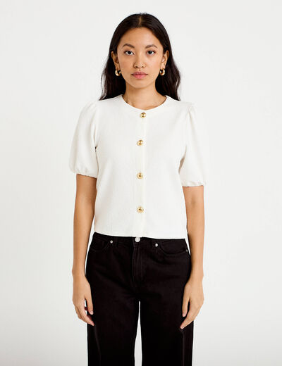 Blouse droite manches courtes ecru femme