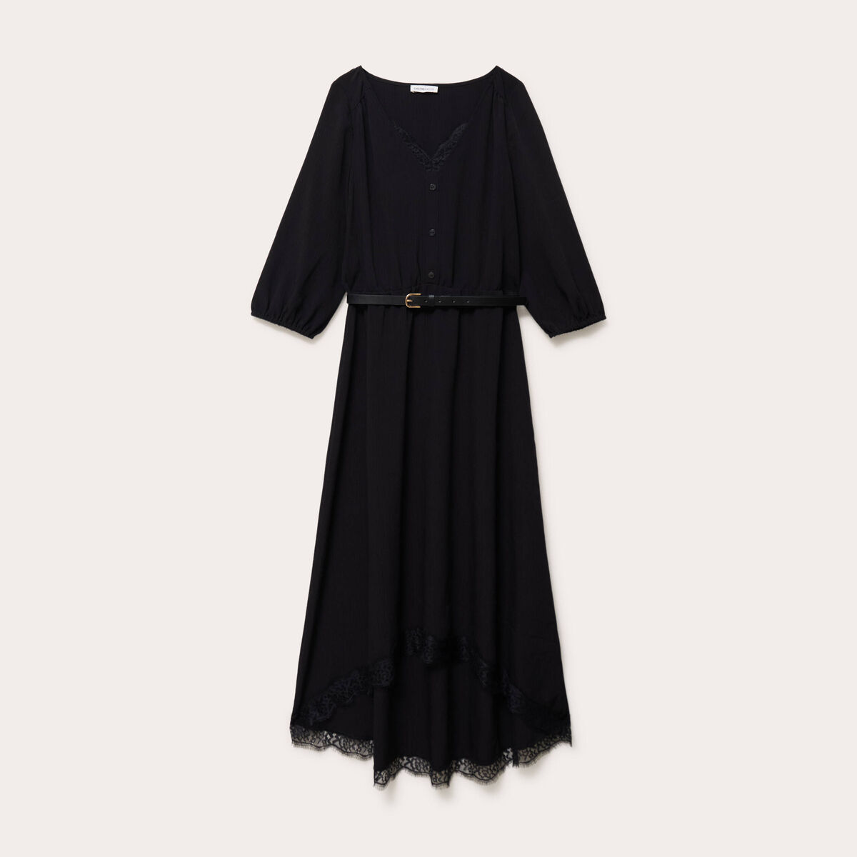 Robe longue &eacute;vas&eacute;e col v dentelle noir femme