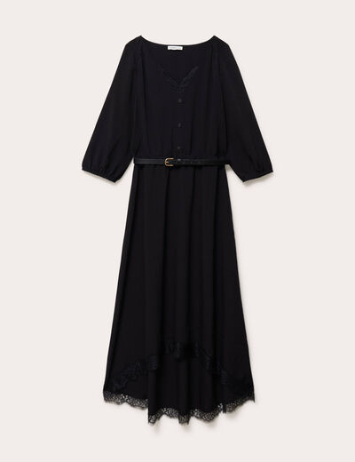 Robe longue &eacute;vas&eacute;e col v dentelle noir femme