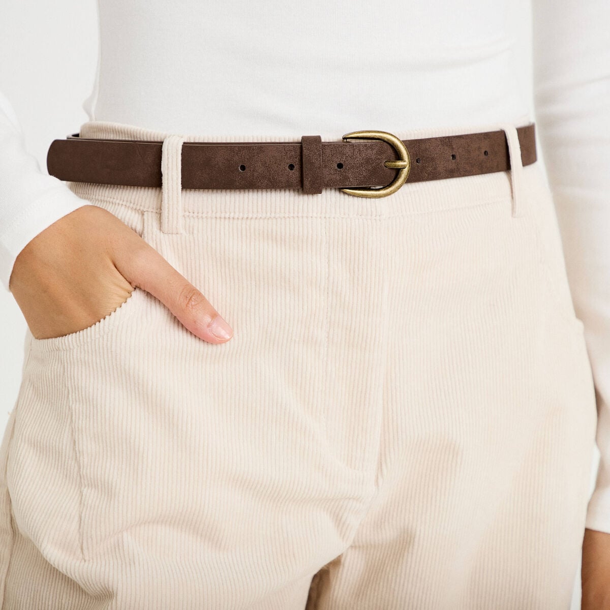 Pantalon barrel ceinture amovible ecru femme