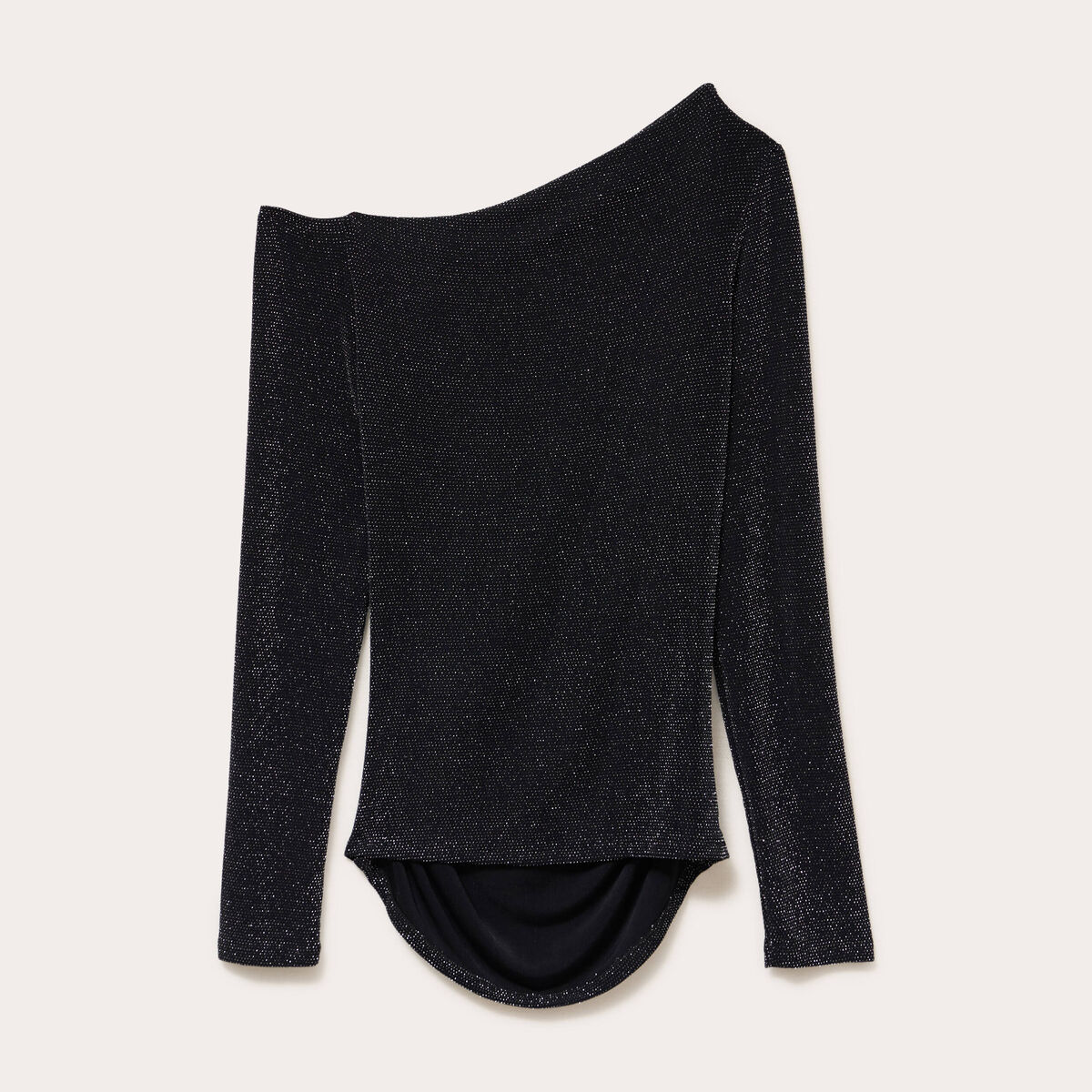 T-shirt asym&eacute;trique brillant noir femme