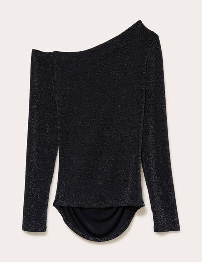 T-shirt asym&eacute;trique brillant noir femme