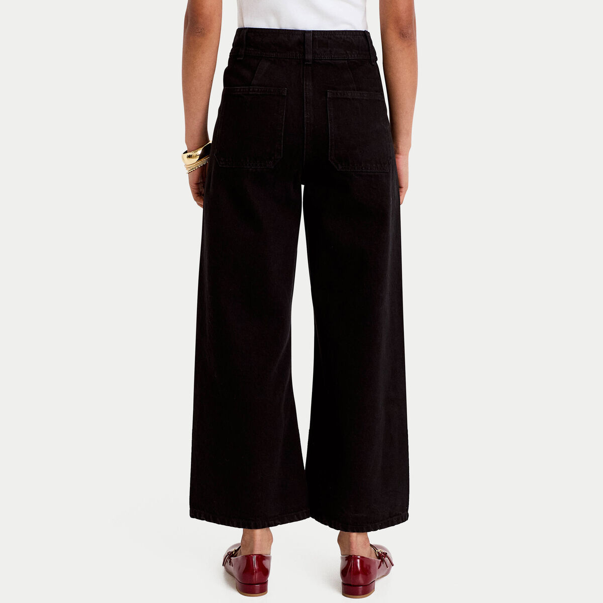 Jean wide leg cropped taille haute denim noir femme