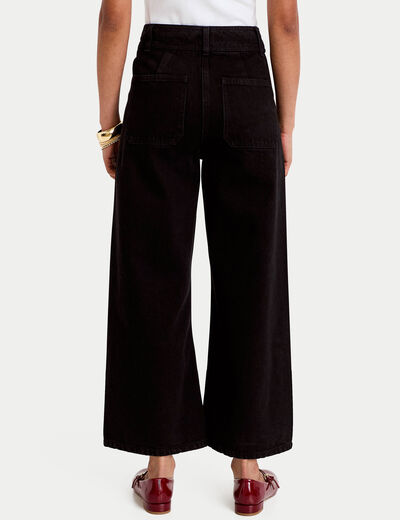 Jean wide leg cropped taille haute denim noir femme