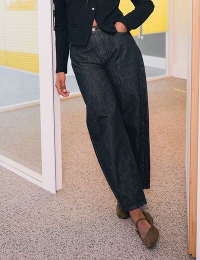 Jean barrel cropped taille standard denim noir femme