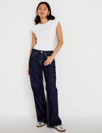 Jean wide leg taille basse denim brut femme