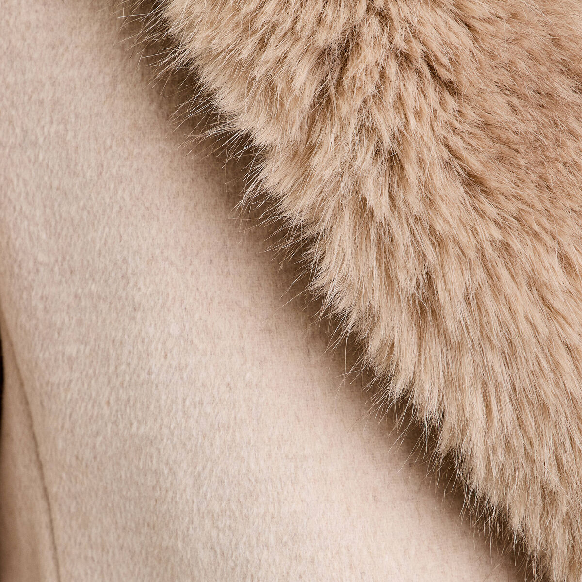 Manteau col fausse fourrure beige femme
