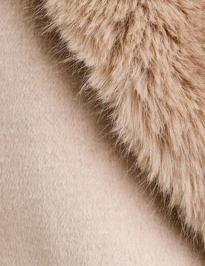 Manteau col fausse fourrure beige femme