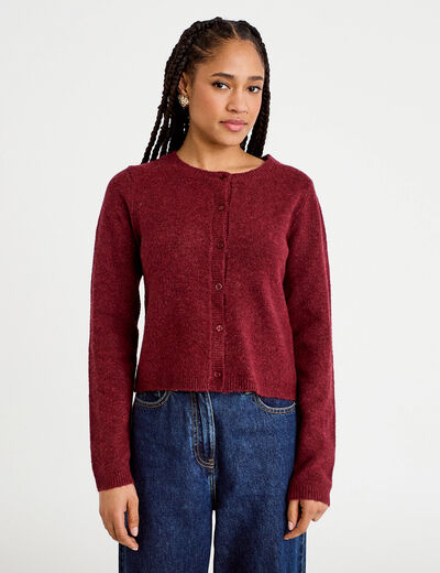 Gilet boutonn&eacute; manches longues rouge fonc&eacute; femme
