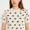 Pull cintr&eacute; col rond manches courtes ecru femme