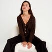 Gilet col v manches longues marron fonc&eacute; femme