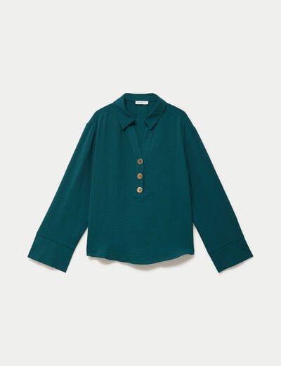 Blouse manches longues vert fonc&eacute; femme
