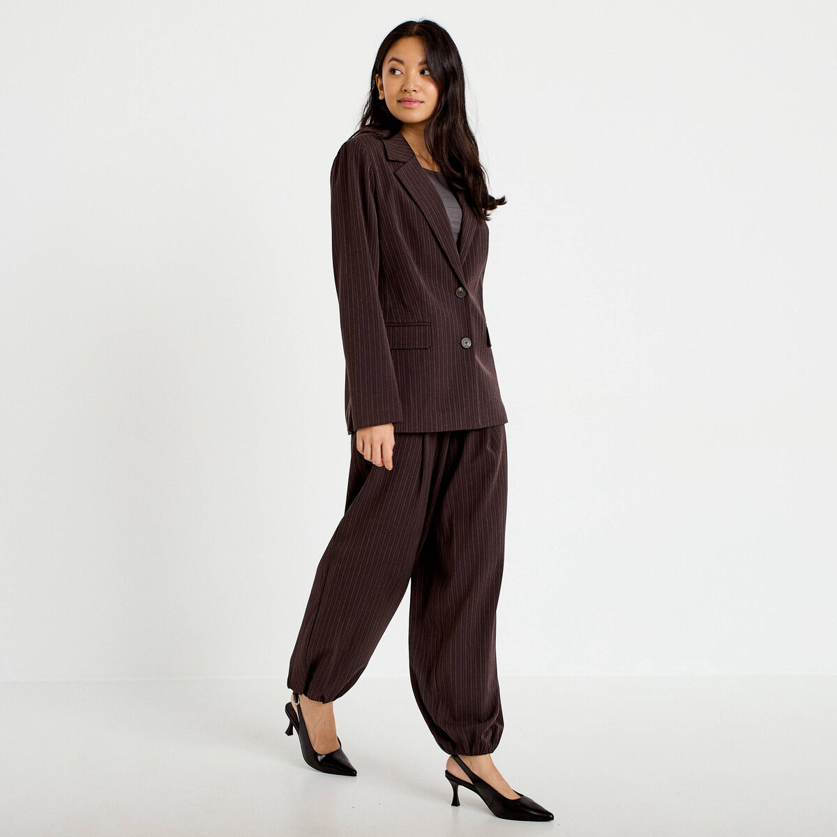 Pantalon bouffant taille standard marron femme