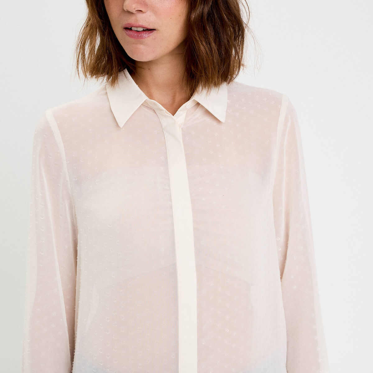 Chemise voile plumetis brillant ecru femme