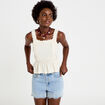 Top droit court sans manches dentelle ecru femme