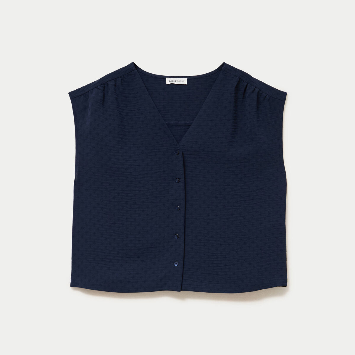 Blouse droite sans manches col v bleu marine femme