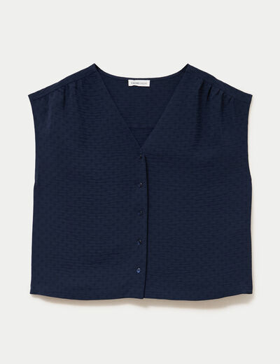 Blouse droite sans manches col v bleu marine femme