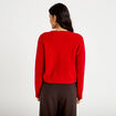 Gilet brod&eacute; col v manches longues rouge femme