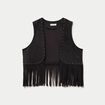 Gilet droit sans manches aspect daim noir femme