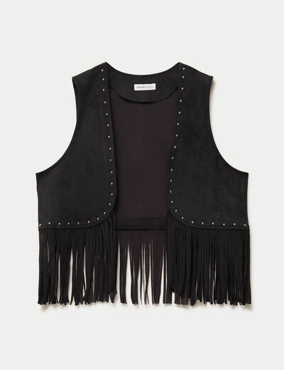 Gilet droit sans manches aspect daim noir femme