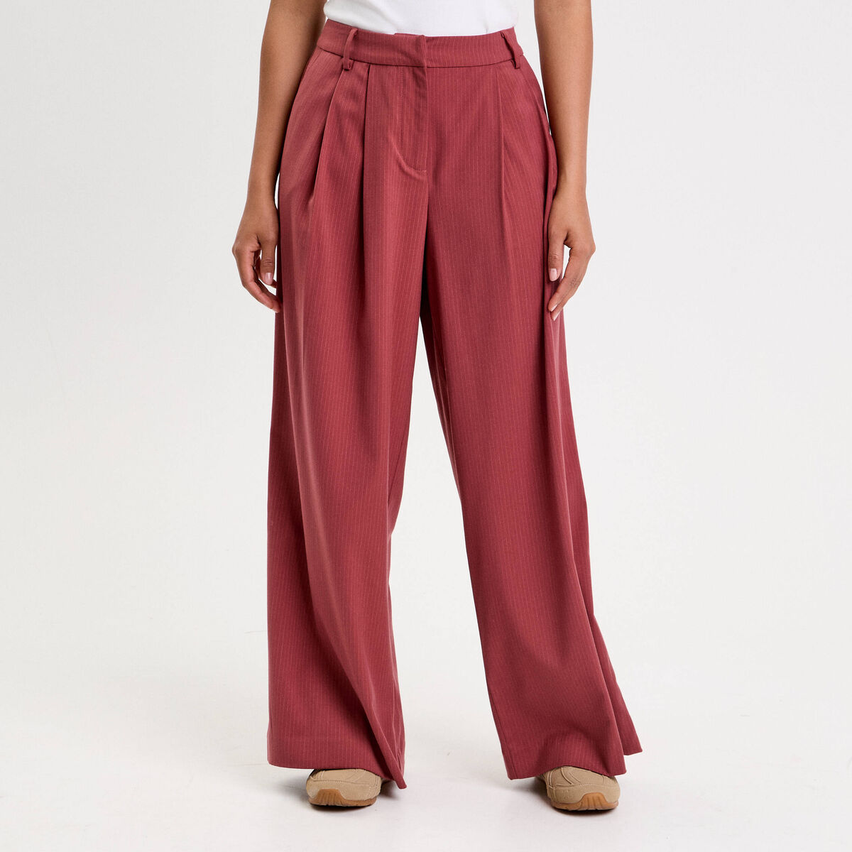 Pantalon large rouge fonc&eacute; femme