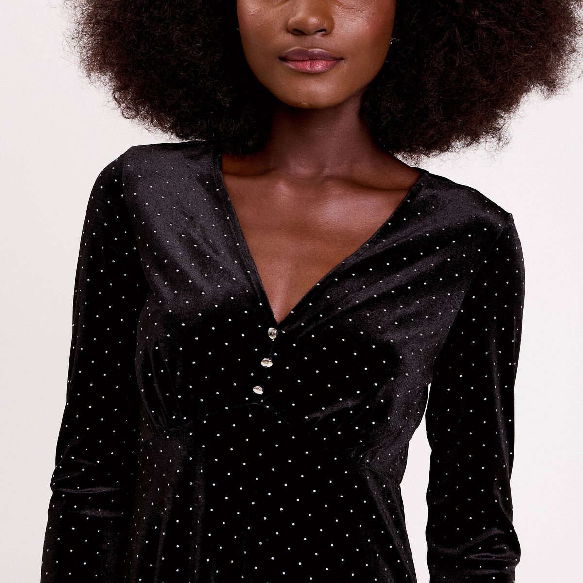 Robe patineuse courte velours col v noir femme