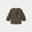 Blouse brod&eacute;e col mao manches 3/4 vert kaki femme