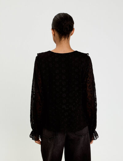Blouse droite courte manches longues noir femme
