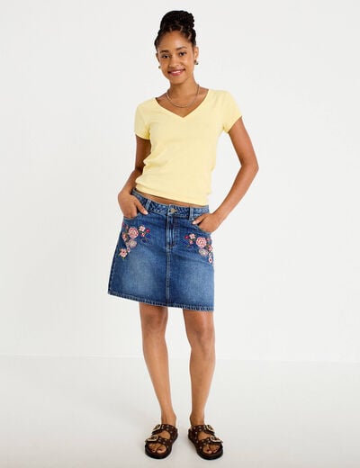 Jupe droite courte en jean denim stone femme